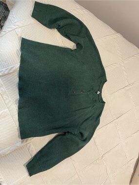 Old Navy Dark Green Waffle-Knit Henley Sweater